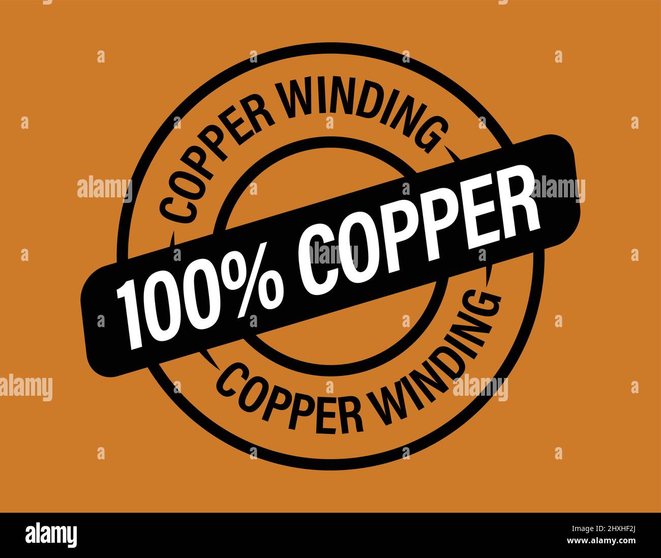 icona del vettore di avvolgimento in rame al 100%. emblema arrotondato in rame puro al 100% Illustrazione Vettoriale