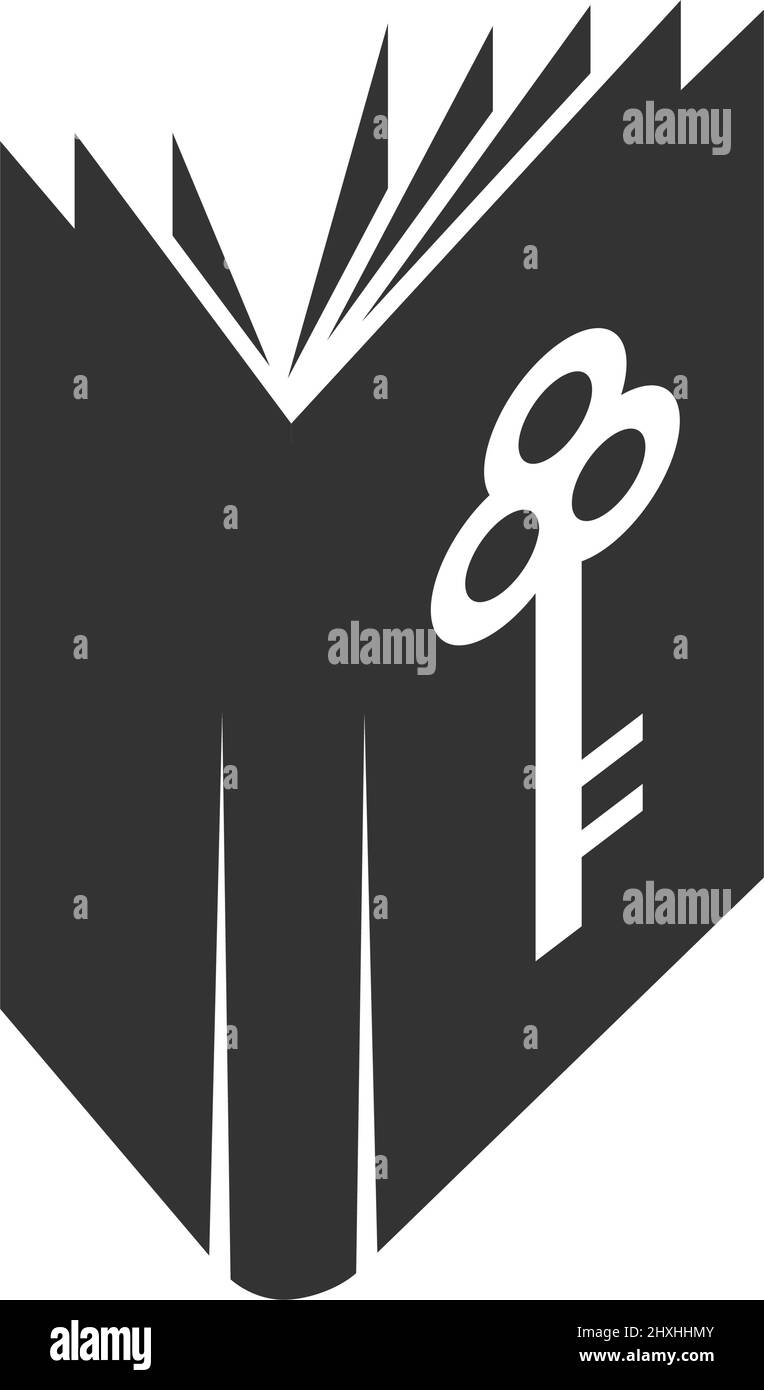 Icona del logo spazio negativo del libro e del tasto Illustrazione identità del marchio Illustrazione Vettoriale