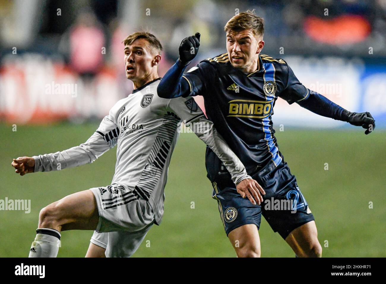 Kai Wagner calciatore & difensore ha lasciato indietro dell'Unione di Filadelfia contro i terremoti di San Jose Punteggio finale 2 - 0 durante una partita di calcio professionale di Major League Soccer MLS Foto Stock