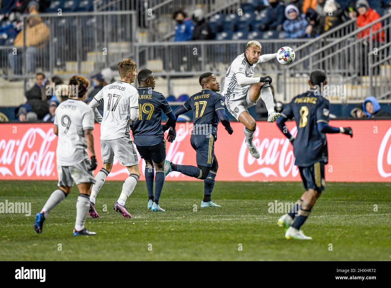 Chester, PA USA, 12 marzo 2022 - The Philadelphia Union sconfigge i terremoti di San Jose 2 - 0 durante una partita di calcio professionale MLS di Major League Soccer Foto Stock