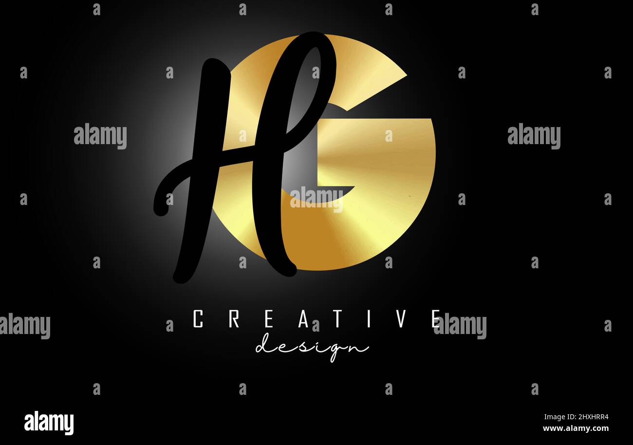 Logo Golden Letters GH dal design minimalista. Lettere G e H con tipografia geometrica e manoscritta. Illustrazione di Creative Vector con lettere. Illustrazione Vettoriale