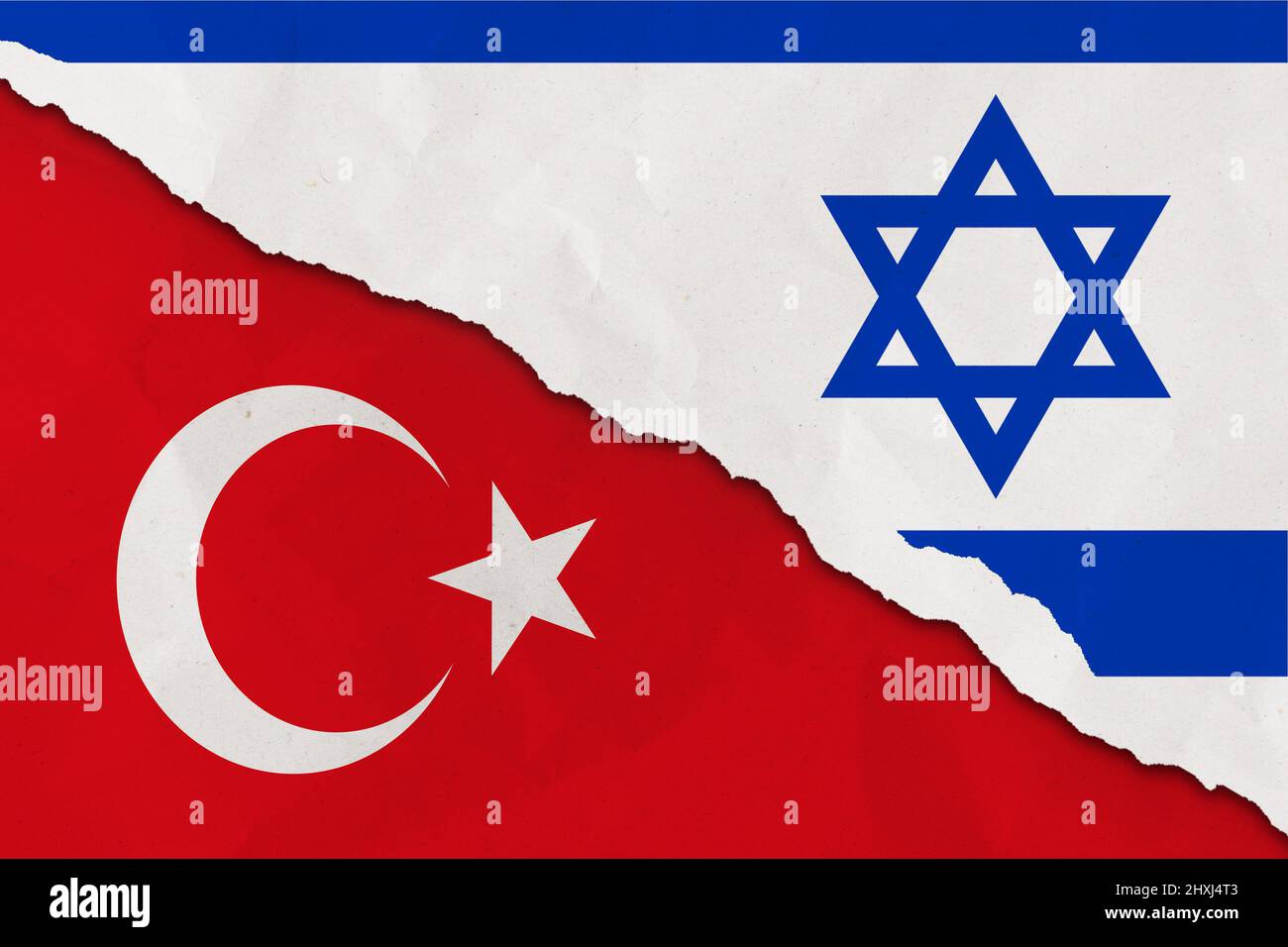 Bandiera di Israele e Turchia strappato carta grunge sfondo Foto Stock