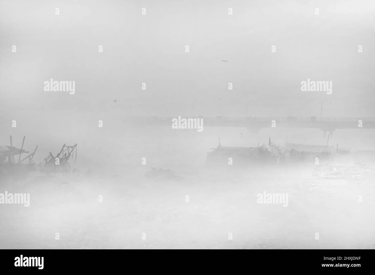 misty paesaggio, nebbia in città, mattina paesaggio con nebbia Foto Stock