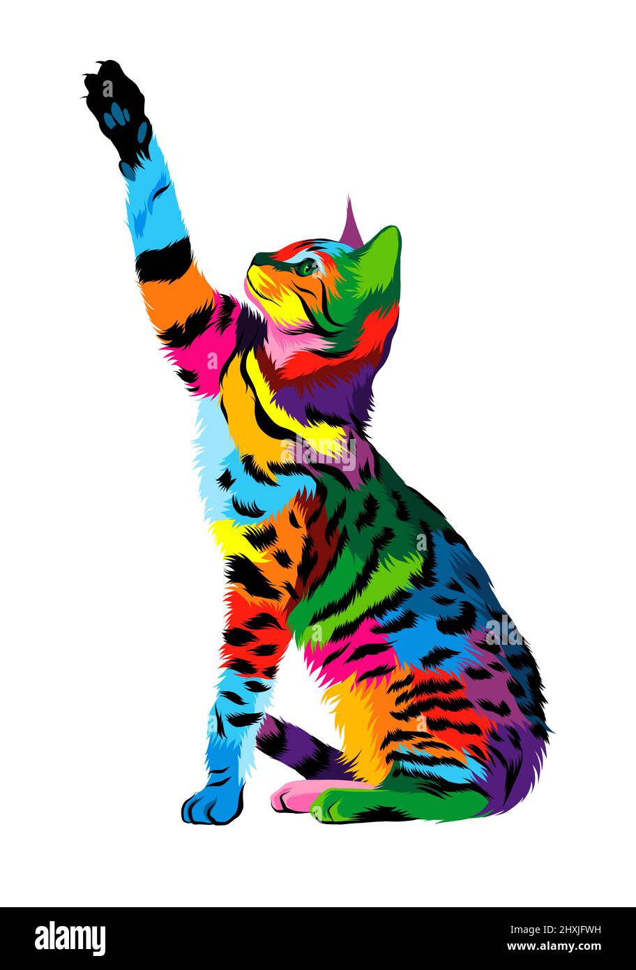 Astratto gatto bengala da pitture multicolore. Disegno colorato. Illustrazione vettoriale di vernici Illustrazione Vettoriale