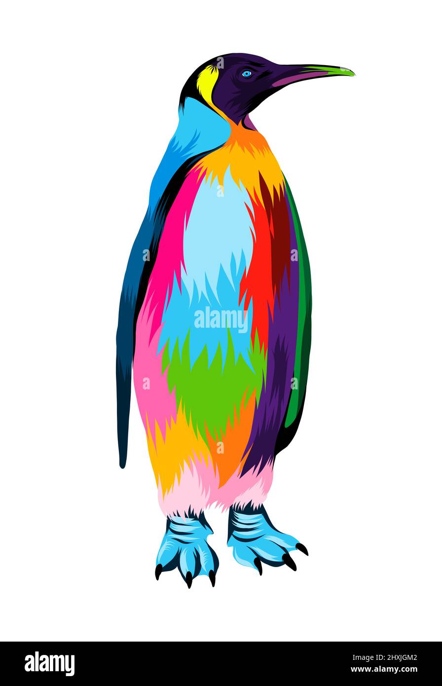 Pinguino imperatore astratto da pitture multicolore. Disegno colorato. Illustrazione vettoriale di vernici Illustrazione Vettoriale