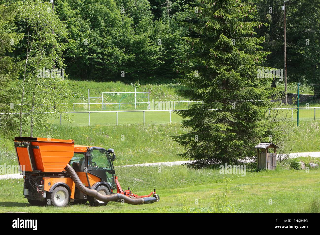 Tondeusa Tracteur. Parc de Loisirs du Pontet. Les Contamines-Montjoie. Alta Savoia. Auvergne-Rhône-Alpes. Francia. Foto Stock