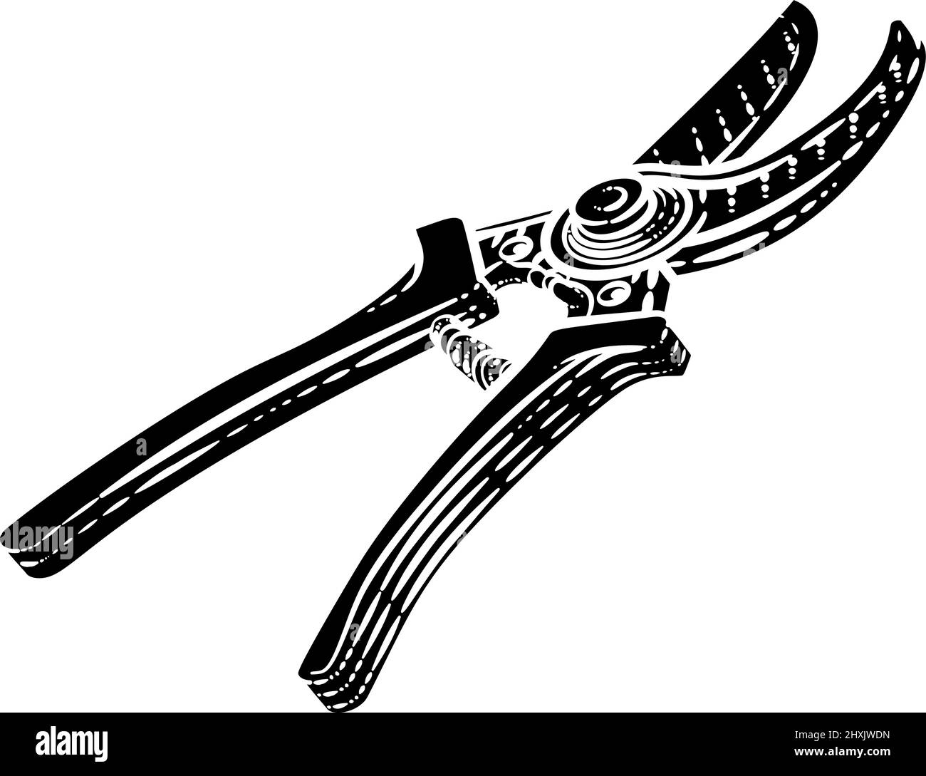 Secateurs potatore da giardino attrezzo per giardinaggio Woodcut Illustrazione Vettoriale