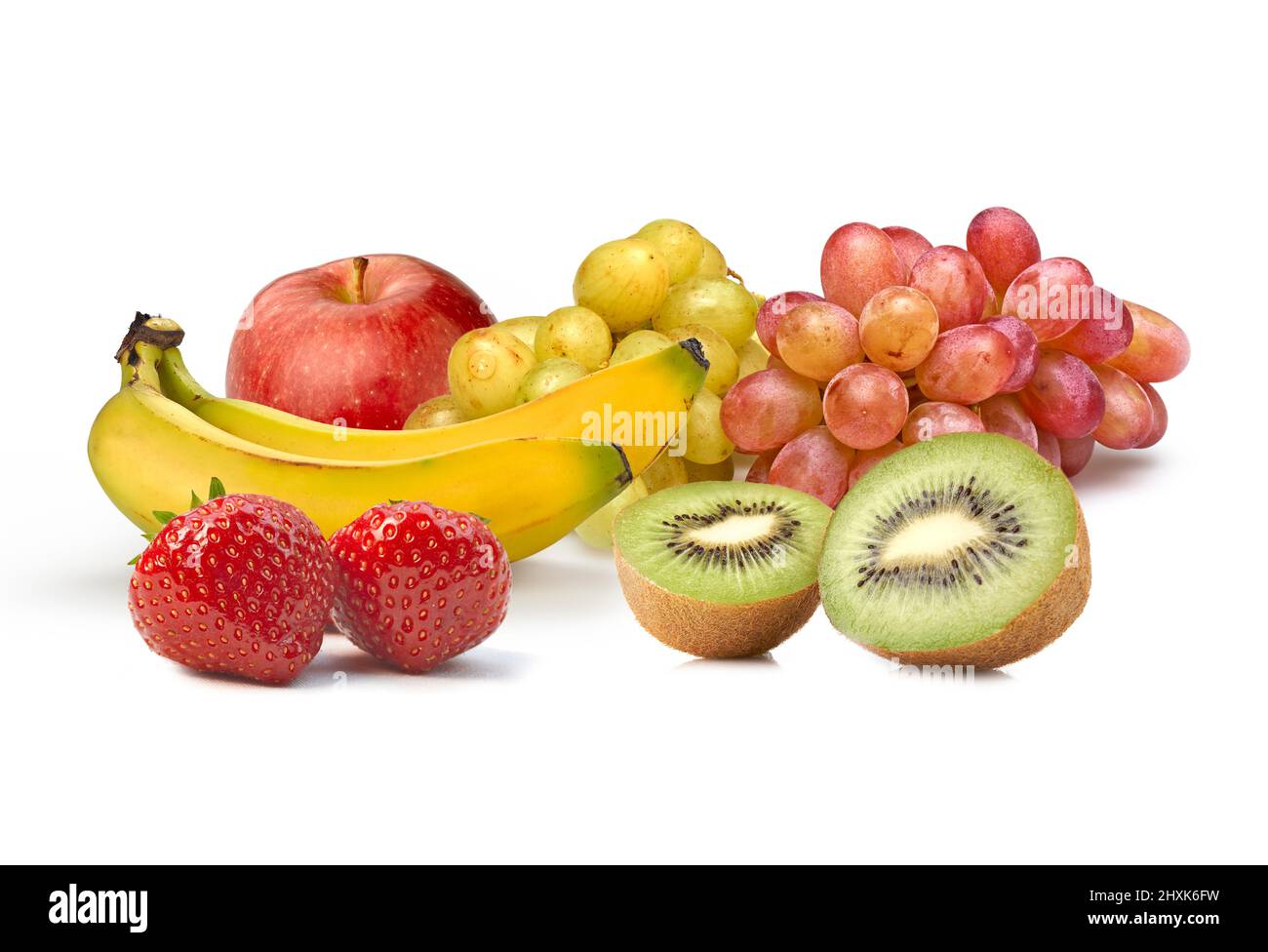 Composizione di alcuni frutti isolati su bianco Foto Stock