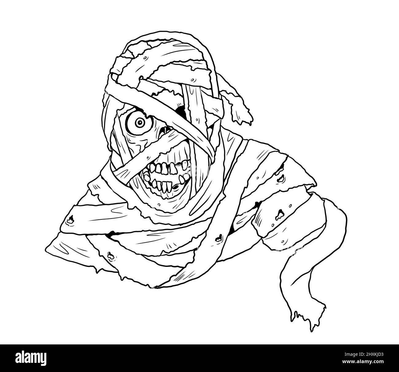 Halloween disegno - Mummy testa. Modello di invenant non morto per libro da colorare. Foto Stock