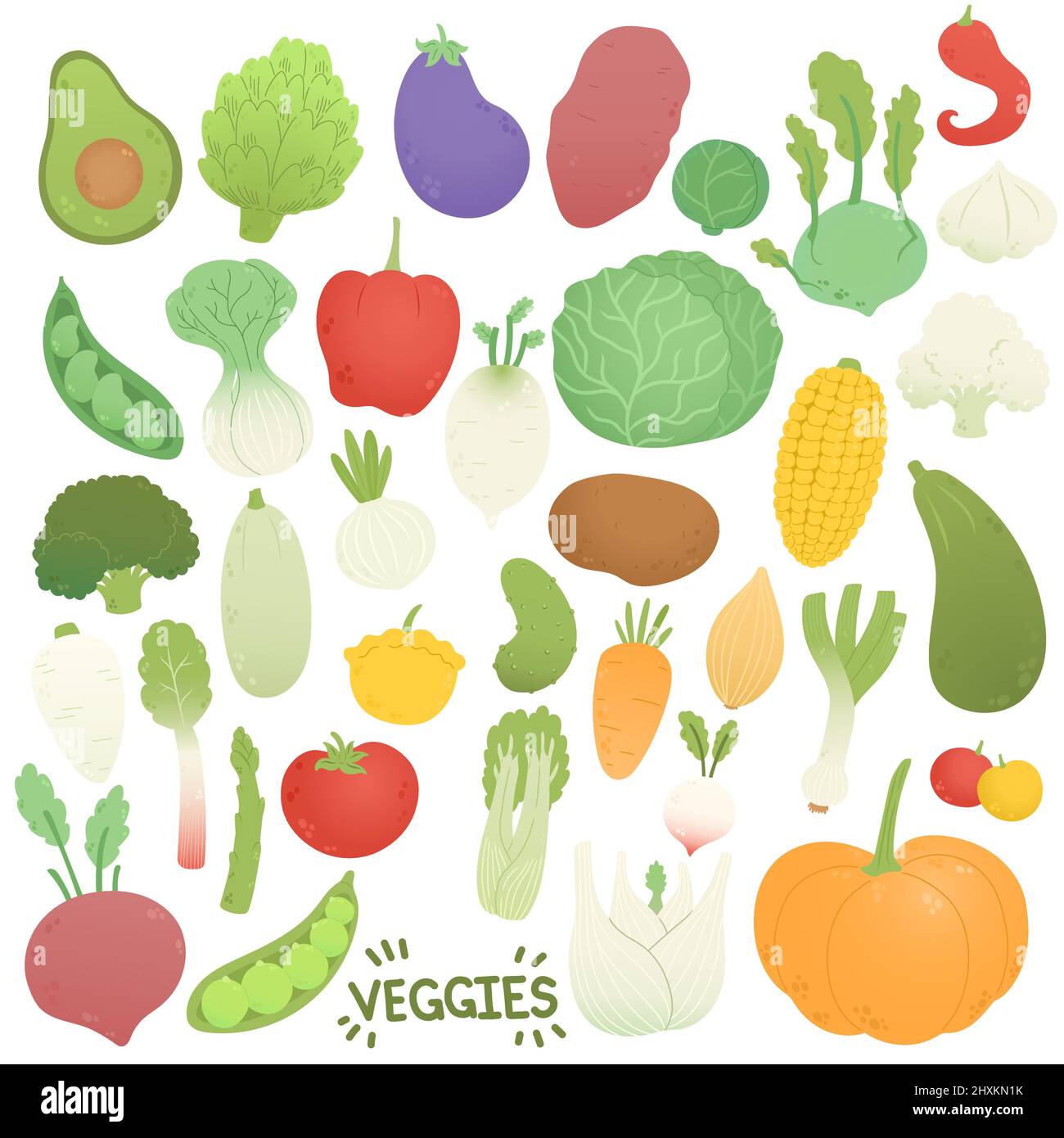 Veggies set vettore, verdure in design piatto Illustrazione Vettoriale