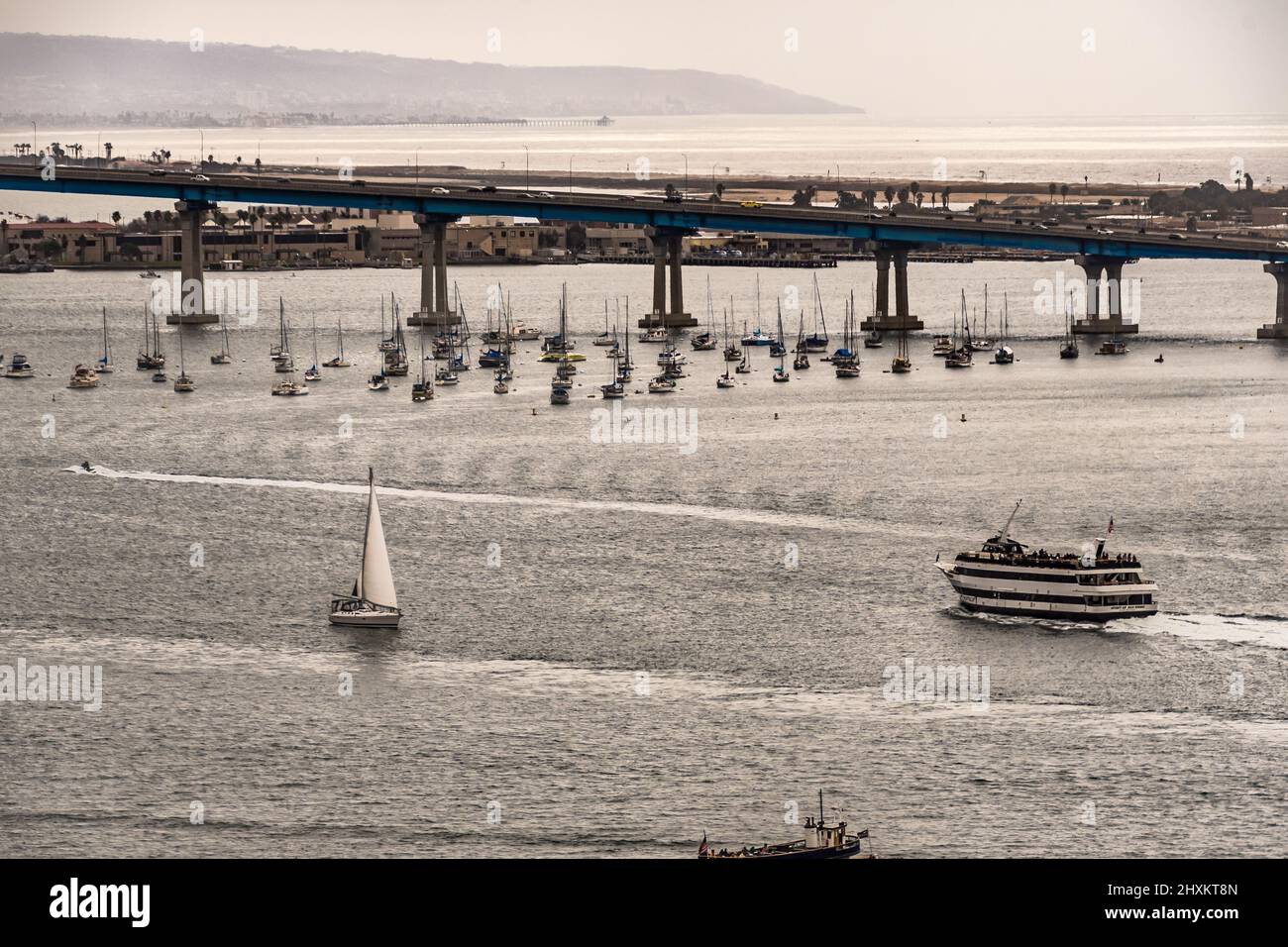 Vista sulla baia del porto a San Diego, California Foto Stock