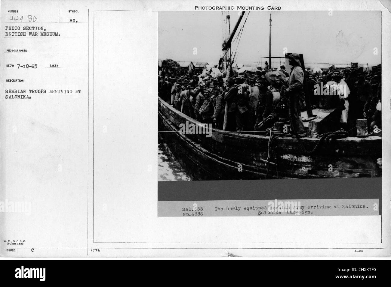 Truppe serbe che arrivano a Salonika. Collezione di fotografie della prima Guerra Mondiale, 1914-1918 che raffigurano le attività militari delle forze armate britanniche e di altre nazioni e del personale durante la prima Guerra Mondiale Foto Stock