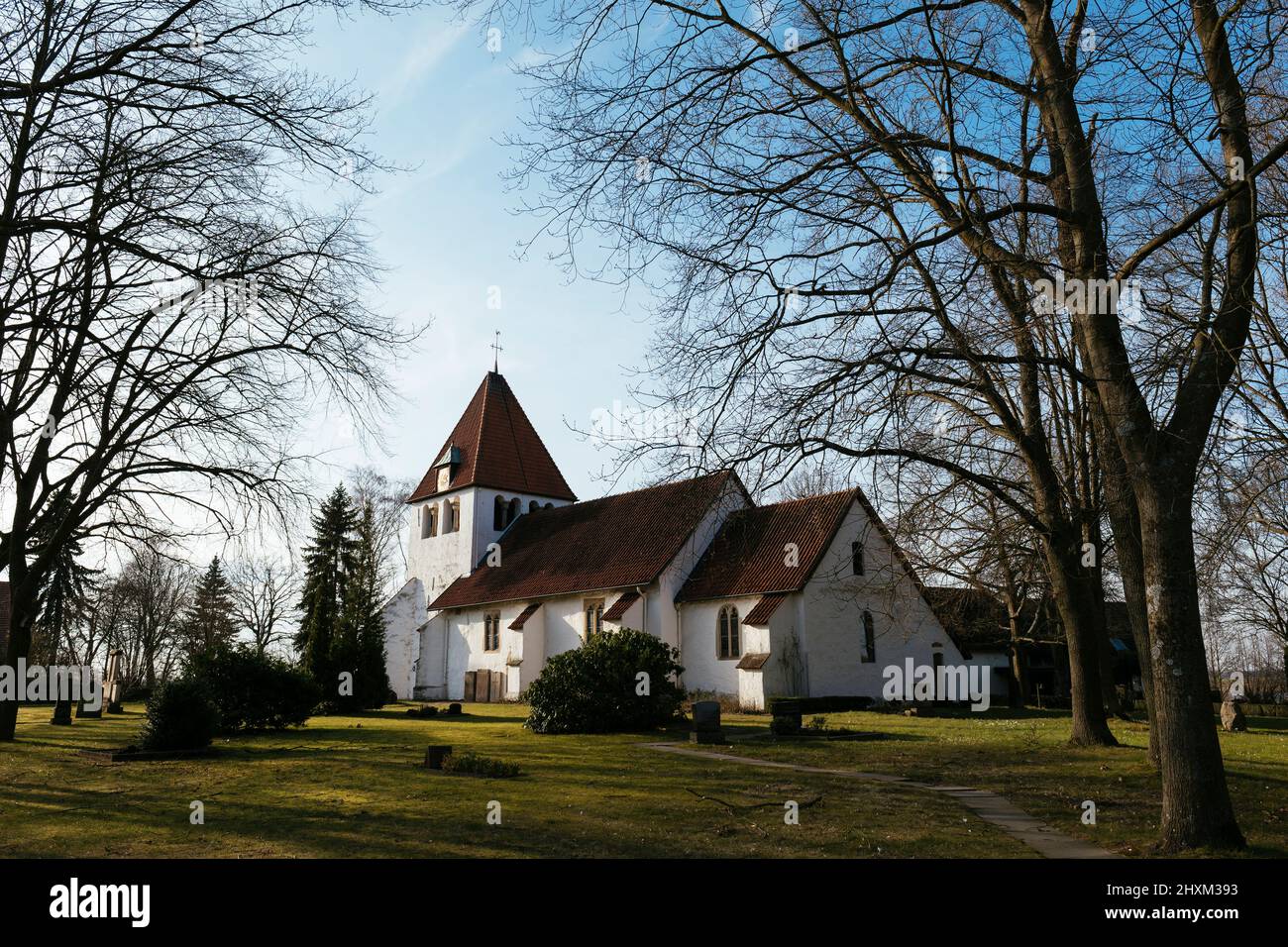 Chiesa protestante a Heimsen vicino Petershagen. Foto Stock