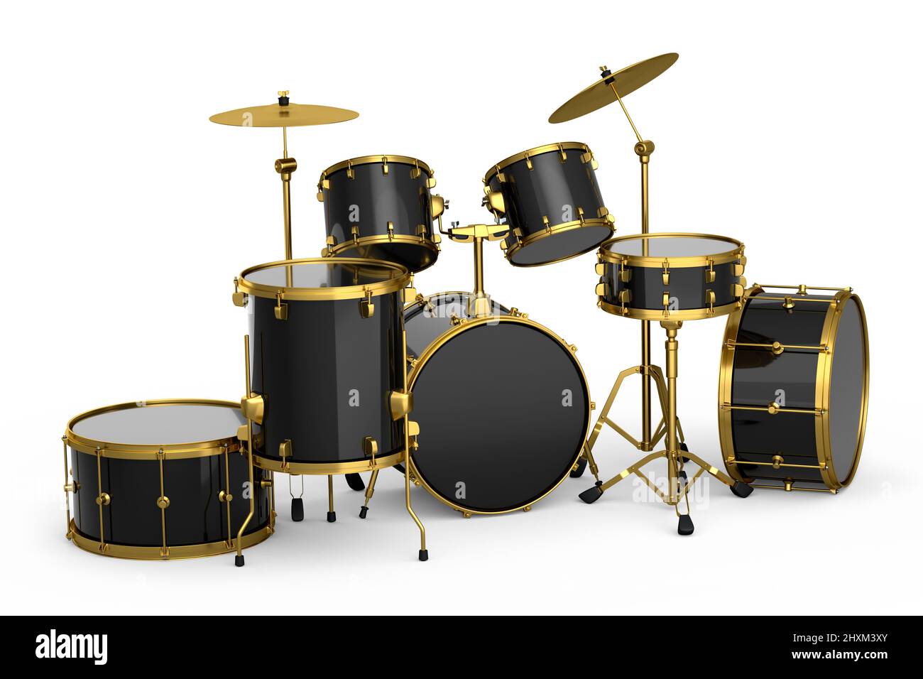 Set di tamburi realistici con cembali in metallo su sfondo bianco. 3d  rendere concetto di strumento di percussione musicale, drum machine e  drumset Foto stock - Alamy