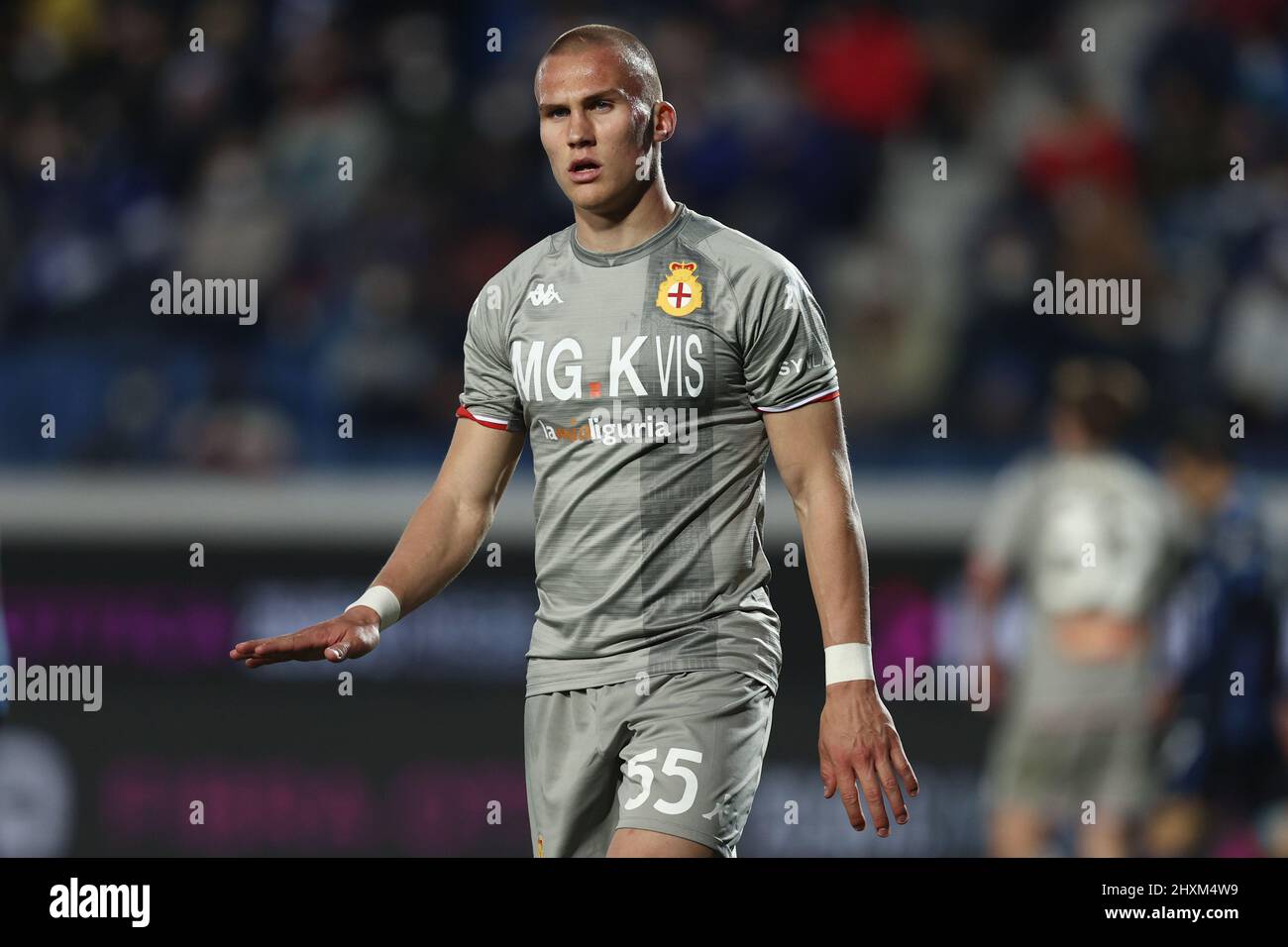 Gewiss Stadium, Bergamo, Italia, 13 marzo 2022, Leo Ostigard (Genova CFC) gestures during Atalanta BC vs Genova CFC - Italian soccer Series A match Foto Stock