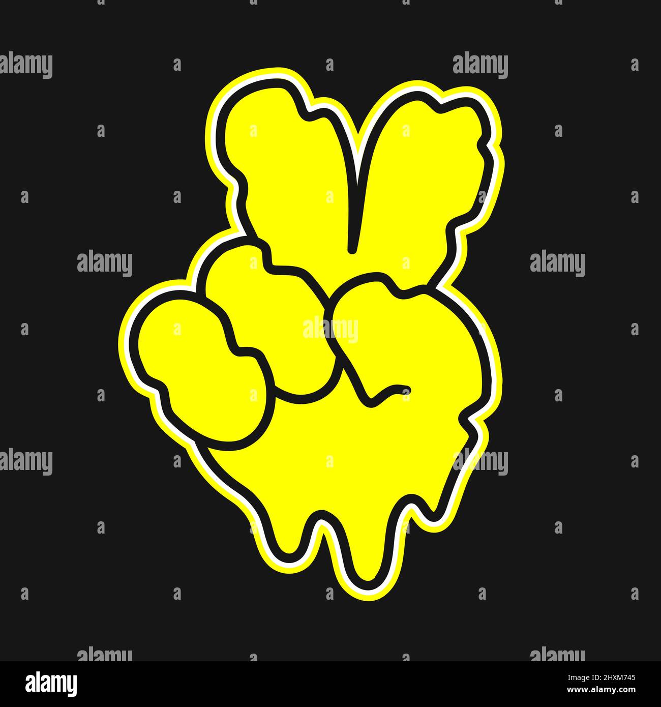 Stampa t-shirt Melt PEACE. Disegno vettoriale di cartoni animati a mano. Mano,pace hippie segno stampa per t-shirt, poster, adesivo, logo concetto Illustrazione Vettoriale