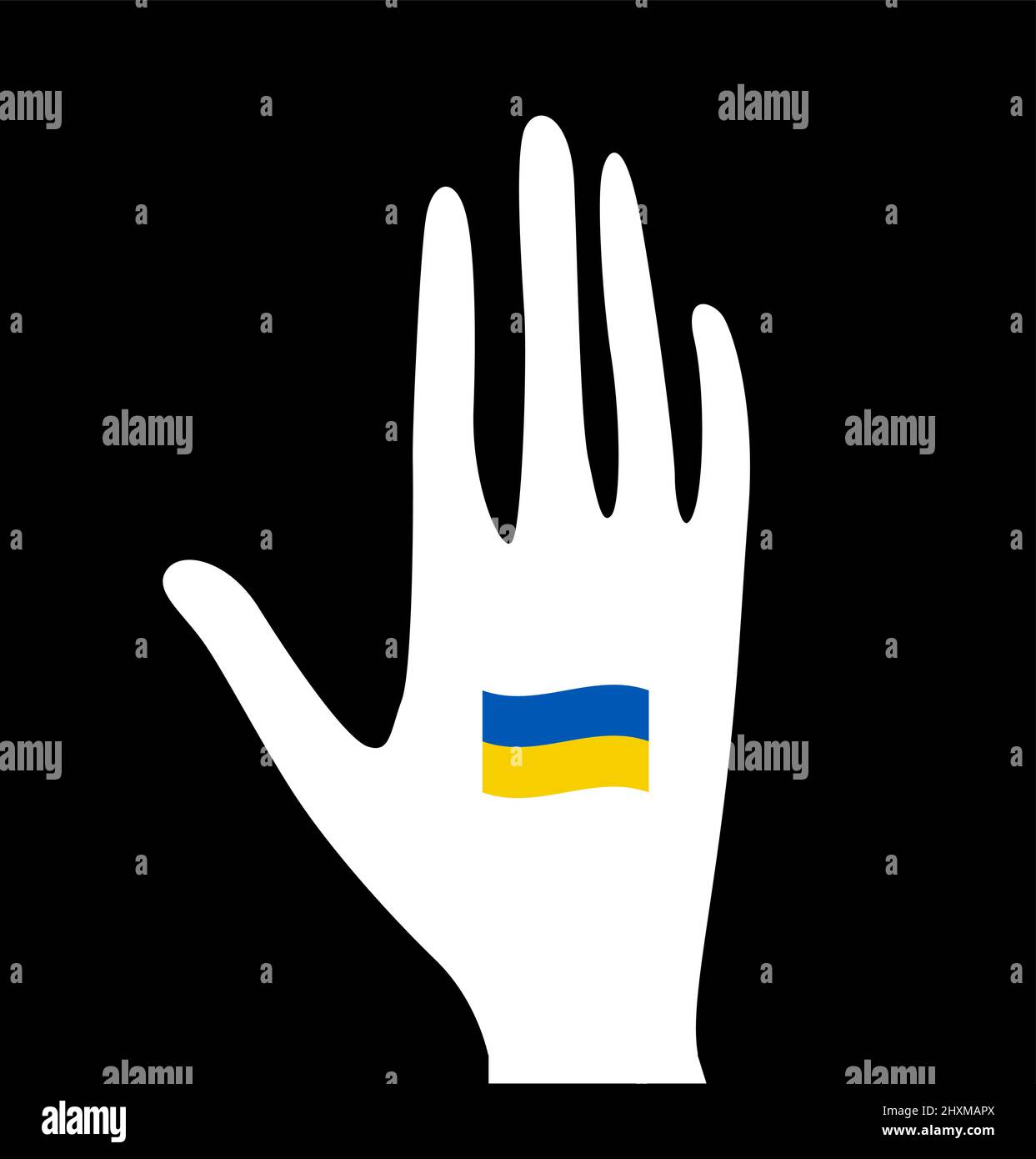 Fermare la guerra in Ucraina, palma aperta, simbolo di pace e cessazione delle ostilità. Illustrazione vettoriale Illustrazione Vettoriale