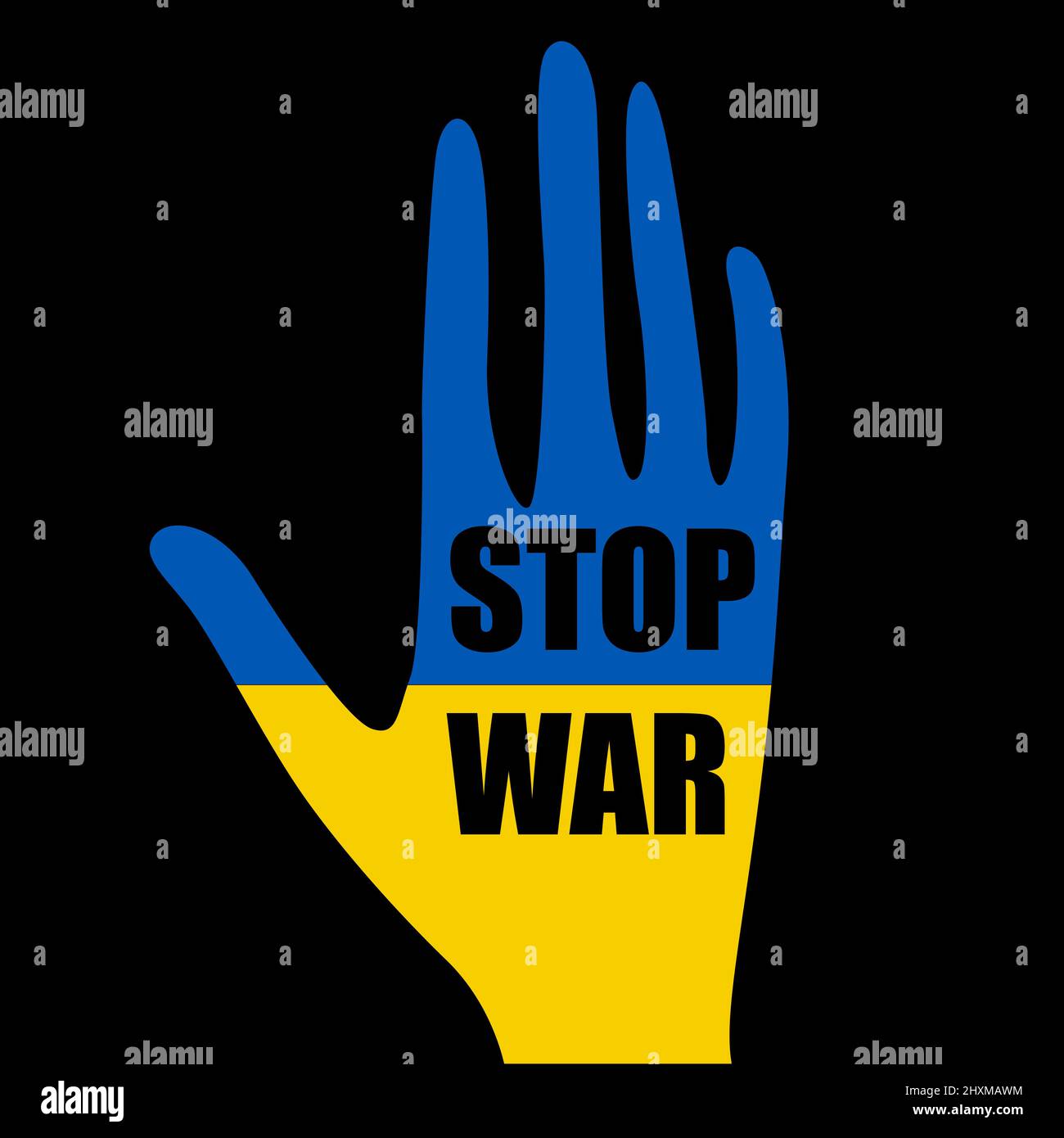 Fermare la guerra in Ucraina, palma aperta, simbolo di pace e cessazione delle ostilità. Illustrazione vettoriale Illustrazione Vettoriale
