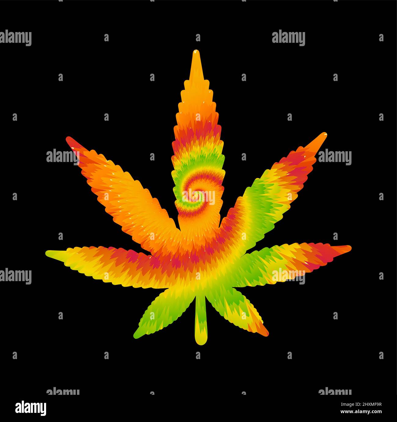Cravatta dye psichedelico surreale foglia di erbaccia.Vector tiedye cartoon personaggio illustrazione logo art. Groovy foglia di erbaccia,cannabis,marijuana cravy,hippie,60s,70s,stampa trippy per t-shirt,poster,logo art concept Illustrazione Vettoriale