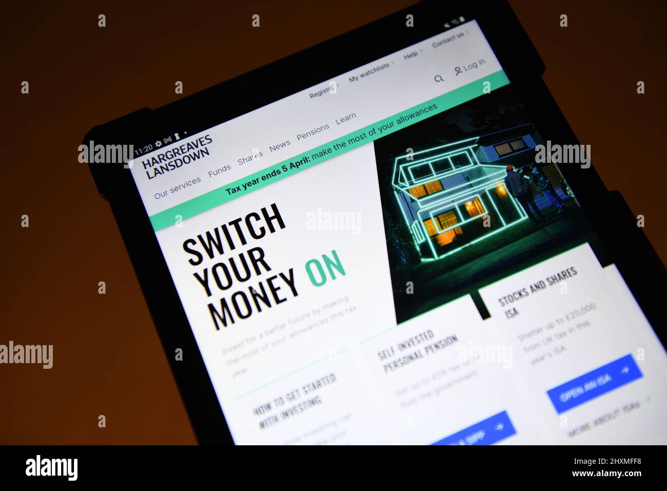 Il sito web di Hargreaves Lansdown visto su un tablet Foto Stock