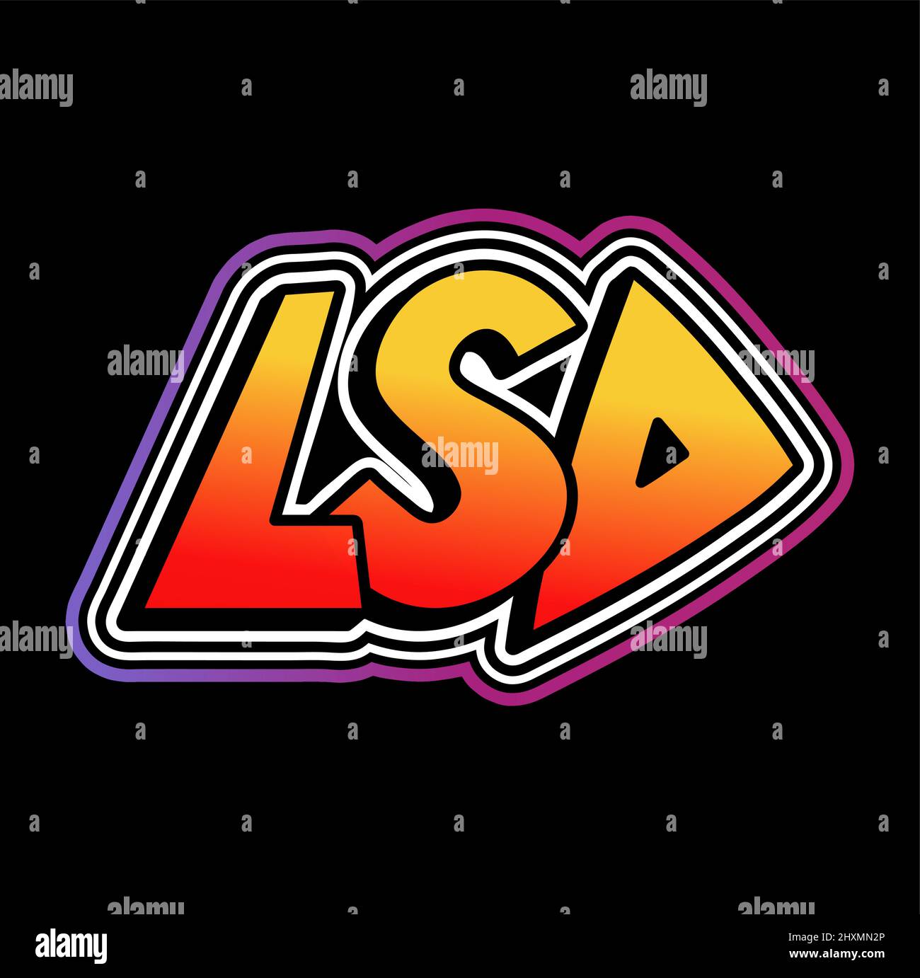 LSD word,trippy psichedelico graffiti stile Letters.Vector disegnata a mano Doodle cartoon logo Illustration.Funny cool trippy Letters,trip,lsd,acid fashion,80s stile stampa per t-shirt,poster concetto Illustrazione Vettoriale