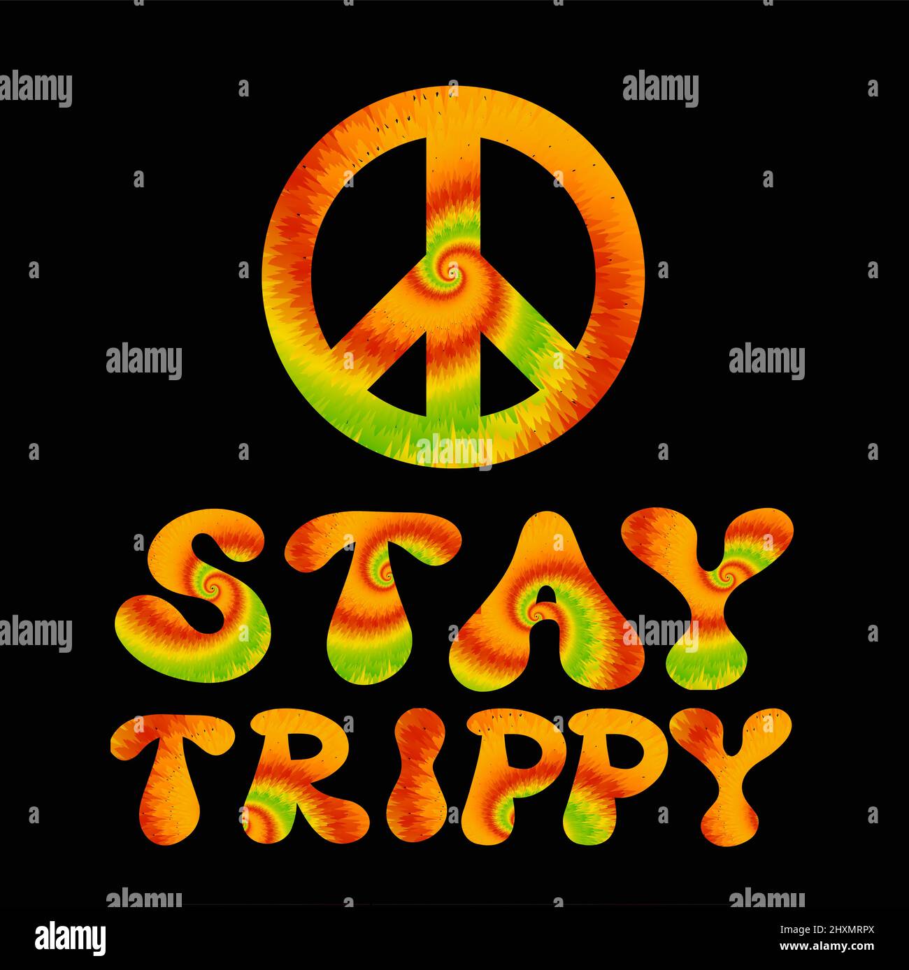 Resta una citazione trippy. Cravatta colorante psichedelico surreale font.Vector tiedye illustrazione logo.stay trippy slogan text.60s,70s,groovy,cravatta colorante psichedelico,lsd acido stampa per t-shirt,poster,adesivo concetto Illustrazione Vettoriale