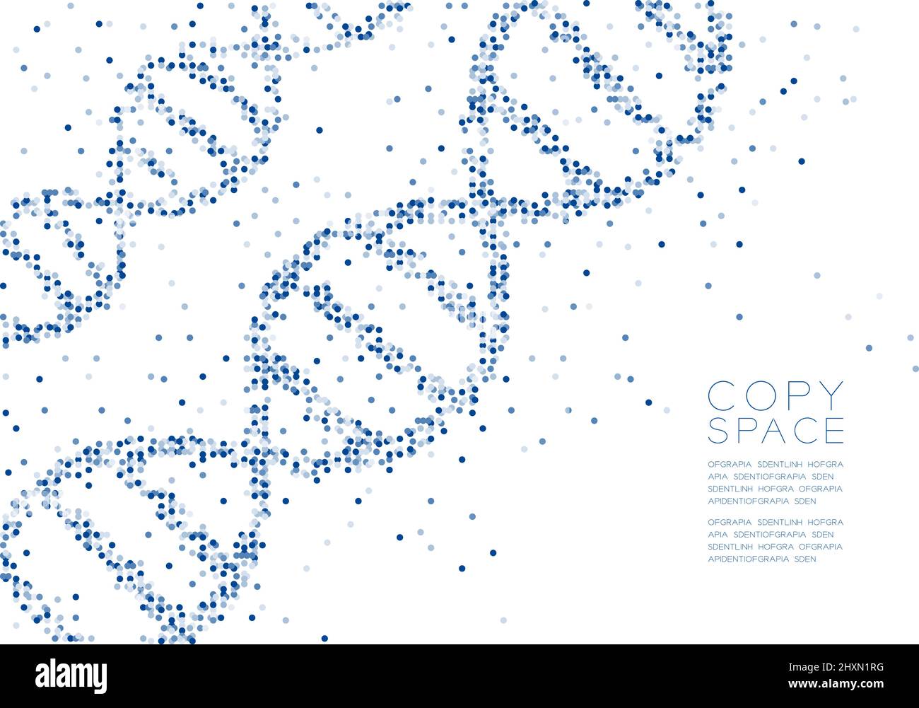 Astratto geometrico cerchio molecola di particelle modello DNA forma, tecnologia VR concetto di scienza disegno blu illustrazione di colore isolato sul retro bianco Illustrazione Vettoriale