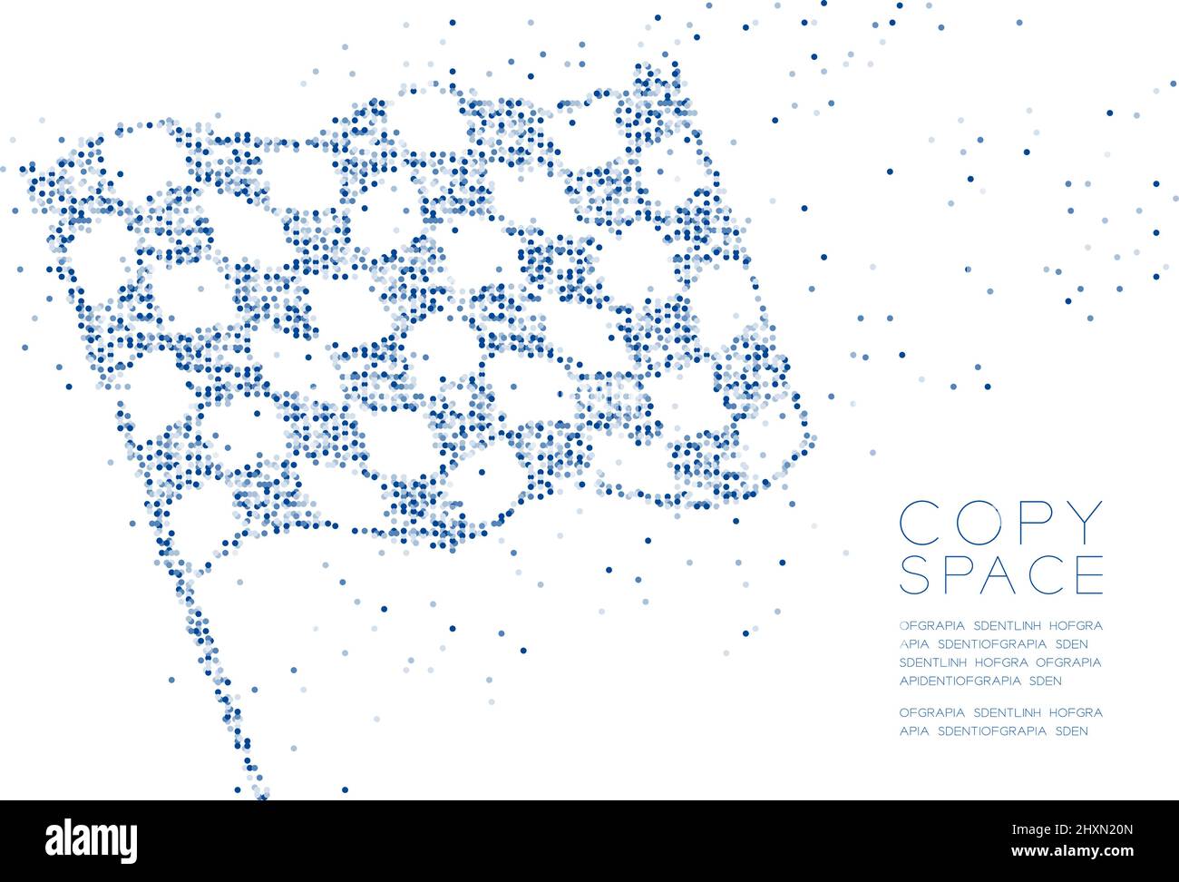 Astratto geometrico cerchio molecola di particelle modello Checkered flag forma, tecnologia VR business successo concetto design blu illustrazione di colore è Illustrazione Vettoriale