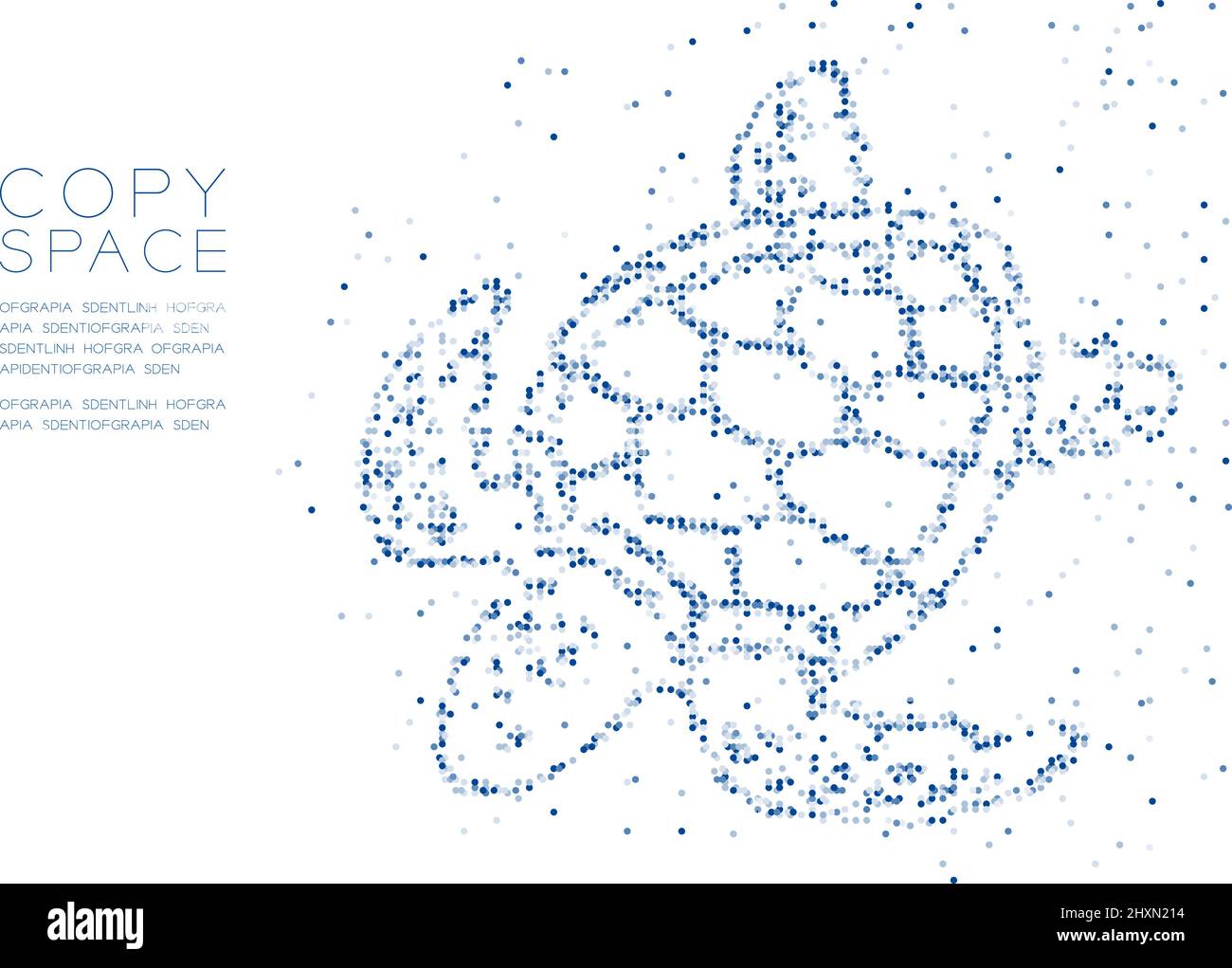 Astratto geometrico cerchio puntiforme particella modello Sea Turtle forma, tecnologia VR acquatico animale e marino concetto di vita design blu illus colore Illustrazione Vettoriale