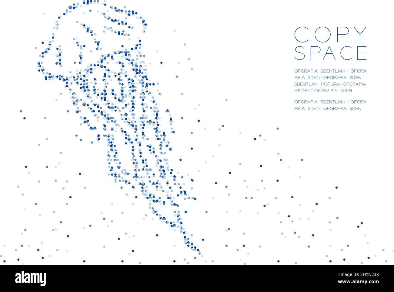 Astratto geometrico cerchio molecola di particelle modello Jellyfish forma, tecnologia VR acquatico animale e marino concetto di vita design blu colore illust Illustrazione Vettoriale