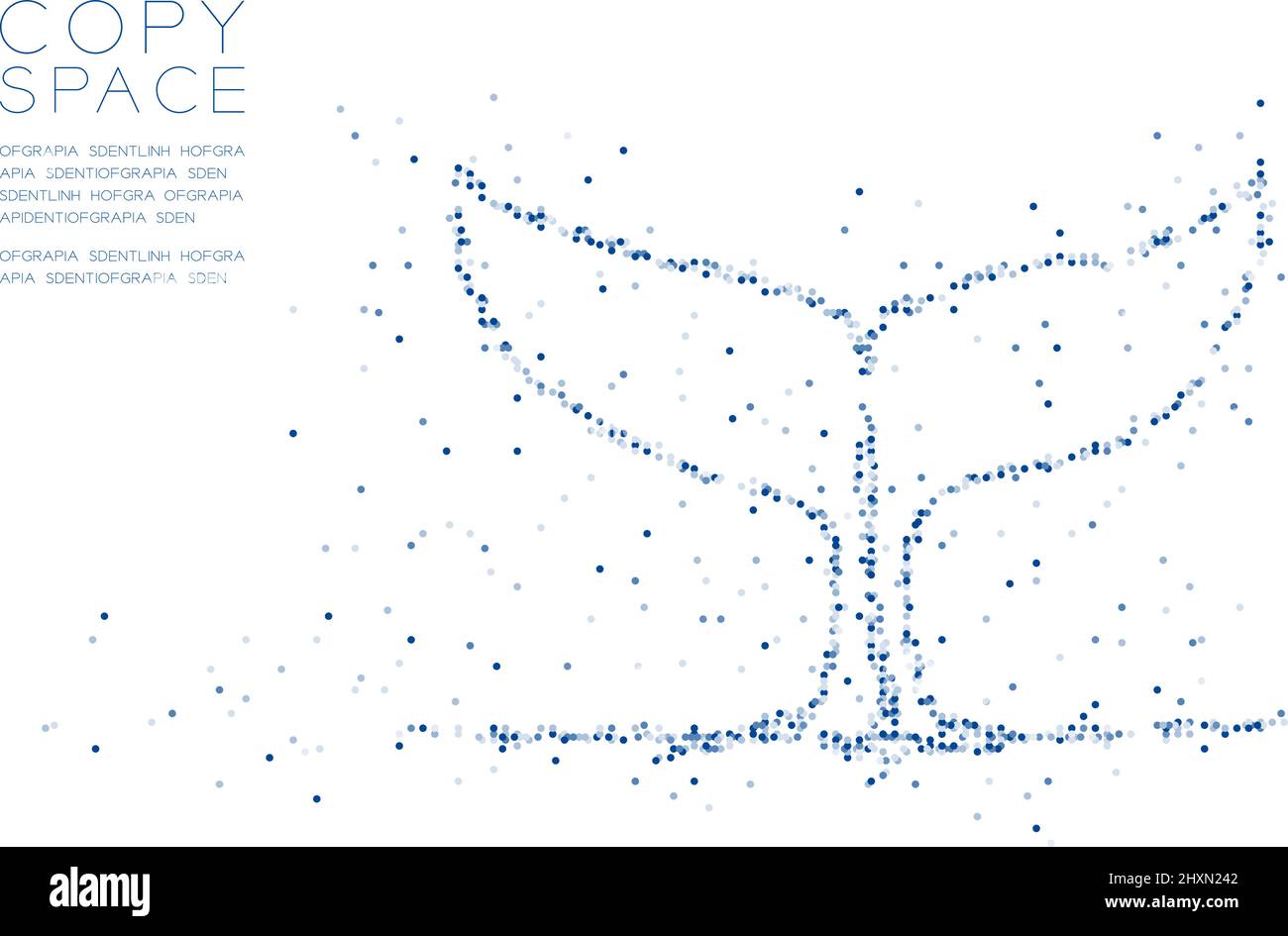 Astratto geometrico cerchio molecola di particelle modello coda di rondine forma, tecnologia VR acquatica animale e vita marina concetto blu illustrazione di colore Illustrazione Vettoriale