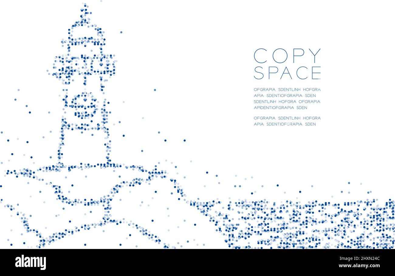 Astratto geometrico cerchio molecola di particelle modello Lighthouse e SEA, tecnologia VR acquatica animale e marino concetto di vita design blu ILL colore Illustrazione Vettoriale