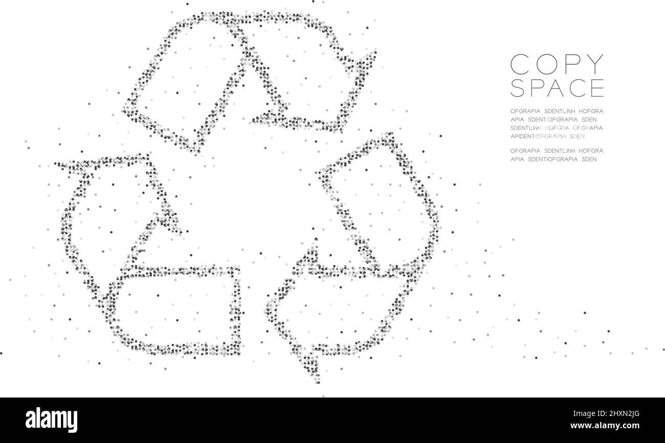 Astratto geometrico cerchio pixel pattern Recycle segno, ambiente conservazione concetto design nero colore illustrazione su sfondo bianco con co Illustrazione Vettoriale