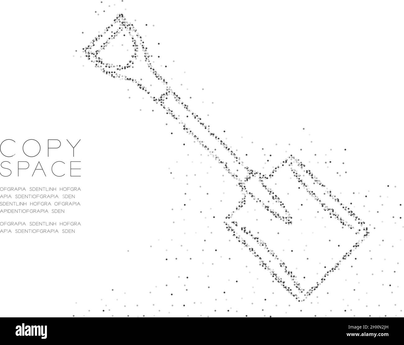 Astratto geometrico cerchio pixel pattern Shovel forma, costruzione concetto disegno nero colore illustrazione su sfondo bianco con spazio di copia, ve Illustrazione Vettoriale