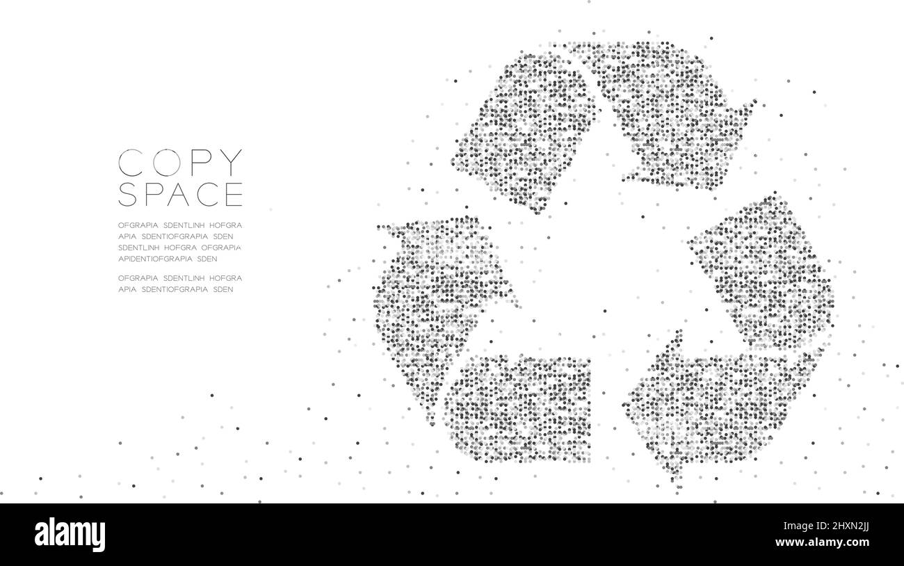 Astratto geometrico cerchio pixel pattern Recycle segno, ambiente conservazione concetto design nero colore illustrazione su sfondo bianco con co Illustrazione Vettoriale