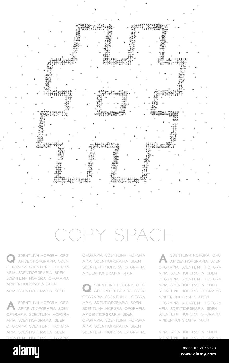 Astratto geometrico cerchio pixel modello hashtag segno, social network Connect concetto design nero colore illustrazione su sfondo bianco con copia Illustrazione Vettoriale