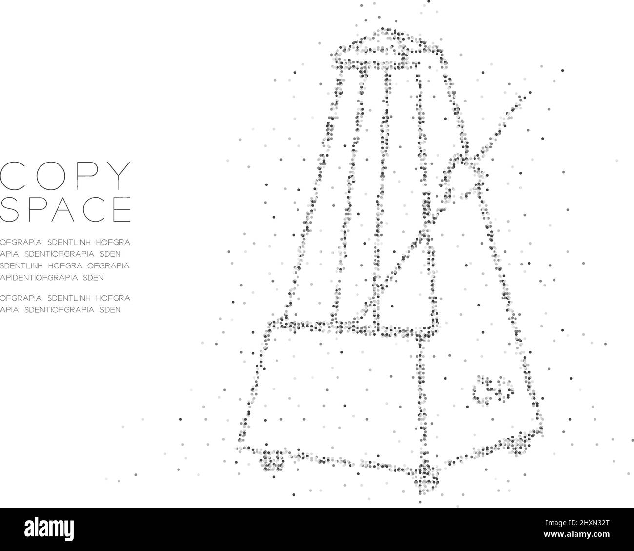 Astratto geometrico cerchio pixel e Triangolo pattern Metronomo forma, musica concept design nero illustrazione a colori su sfondo bianco con copia Illustrazione Vettoriale