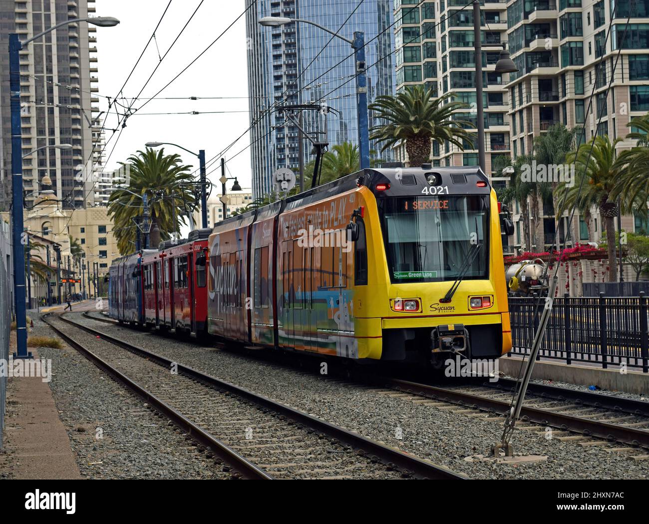 Tram Sycuan Green Line a San Diego, California Foto Stock