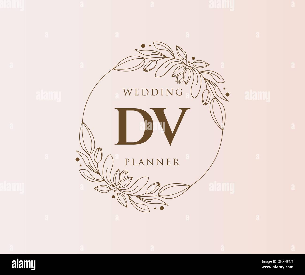 DV iniziali lettera matrimonio monogramma collezione loghi, disegnati a mano moderni minimalistici e modelli floreali per carte di invito, Salva la data, elegante Illustrazione Vettoriale