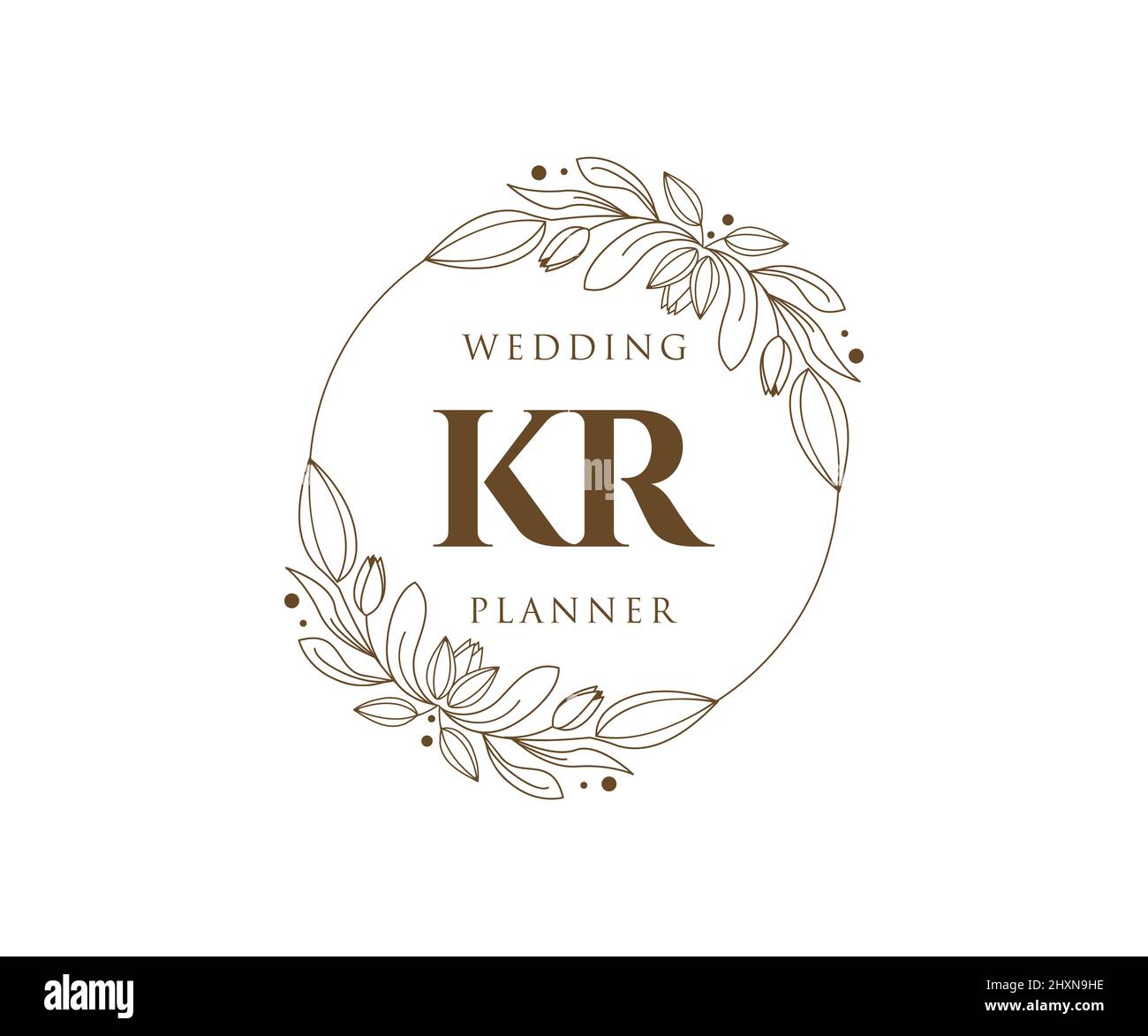 KR iniziali lettera Wedding monogramma collezione loghi, disegnati a mano moderni minimalistici e modelli floreali per carte di invito, Salva la data, elegante Illustrazione Vettoriale