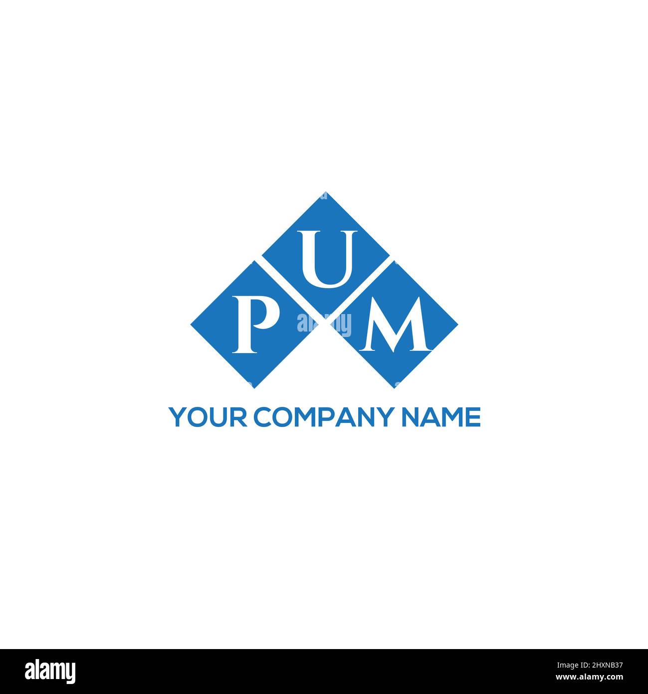 LOGO PUM letter su sfondo bianco. IL CONCETTO di LETTERA di logo DI INIZIALI creative DEL PUM. DISEGNO della lettera DEL PUM. Foto Stock