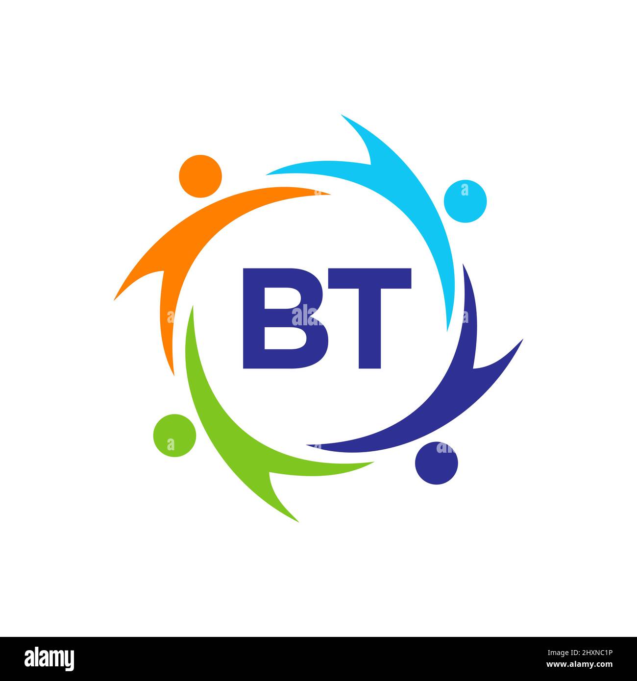 Modello di logo di beneficenza sulla lettera BT, Initial Unity Foundation Human Logo Sign. Unity Team Work Logo Design con BT Letter Template Illustrazione Vettoriale