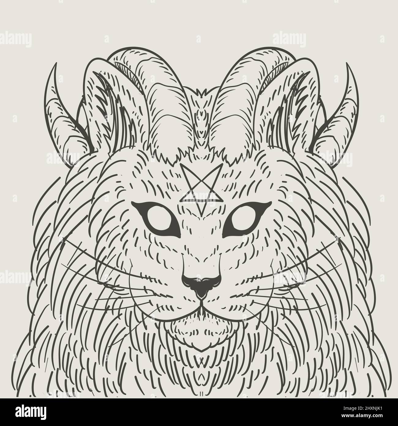 illustrazione vintage demone gatto incisione stile Illustrazione Vettoriale