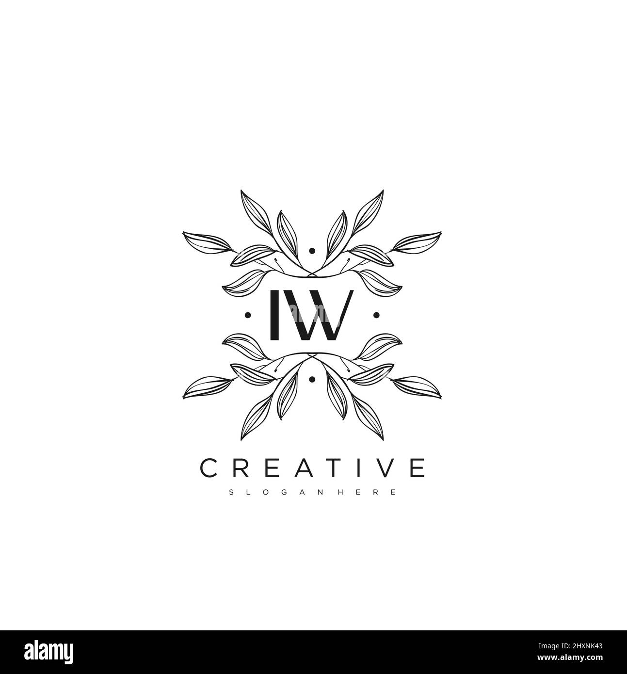 IW Initial Letter Flower Logo Template vettore premium Illustrazione Vettoriale