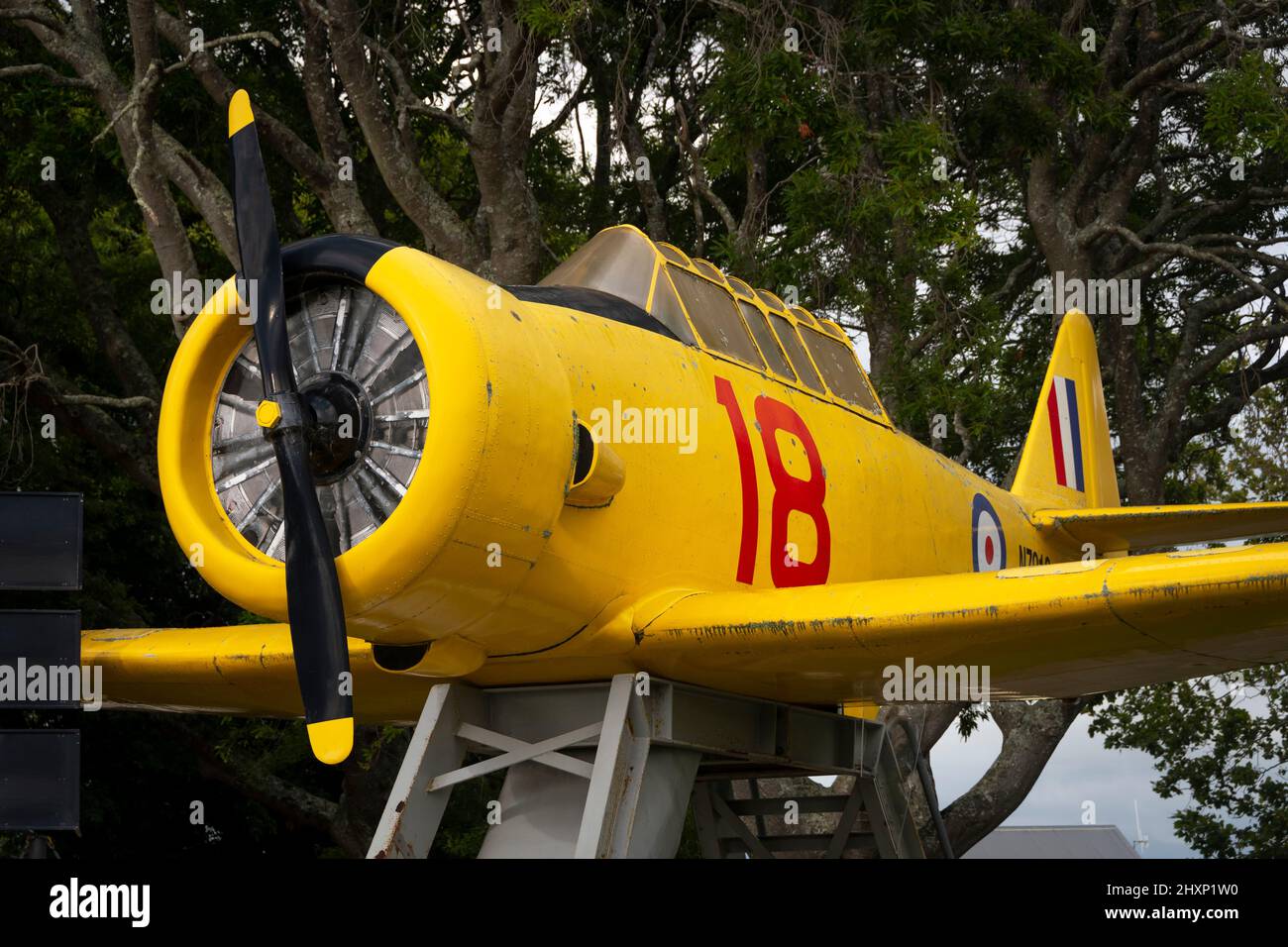 Wolrd War Two North American T-6 Harvard Trainer Airplane all'Harvard Adventure Park, Pahiatua, distretto di Tararua, Isola del Nord, Nuova Zelanda Foto Stock