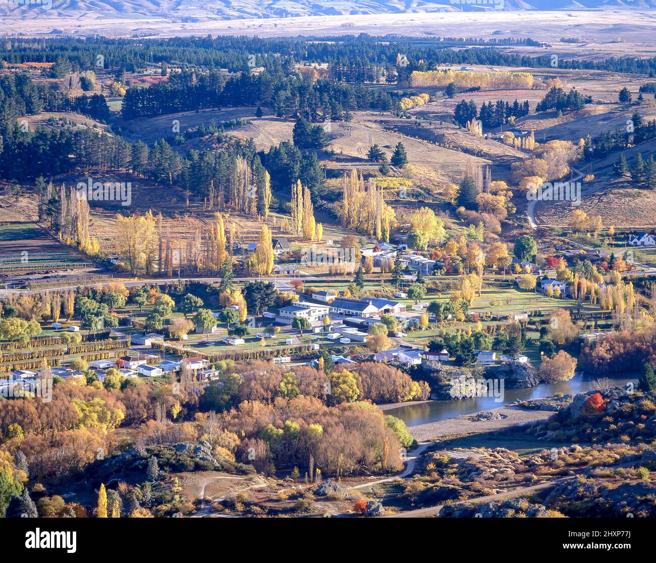 Vista della città vecchia in autunno, Cromwell, Regione di Otago, Isola del Sud, Nuova Zelanda Foto Stock