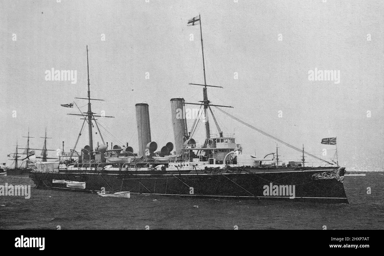 Royal Navy Cruiser HMS Blake. Fotografia in bianco e nero scattata intorno al 1890s Foto Stock
