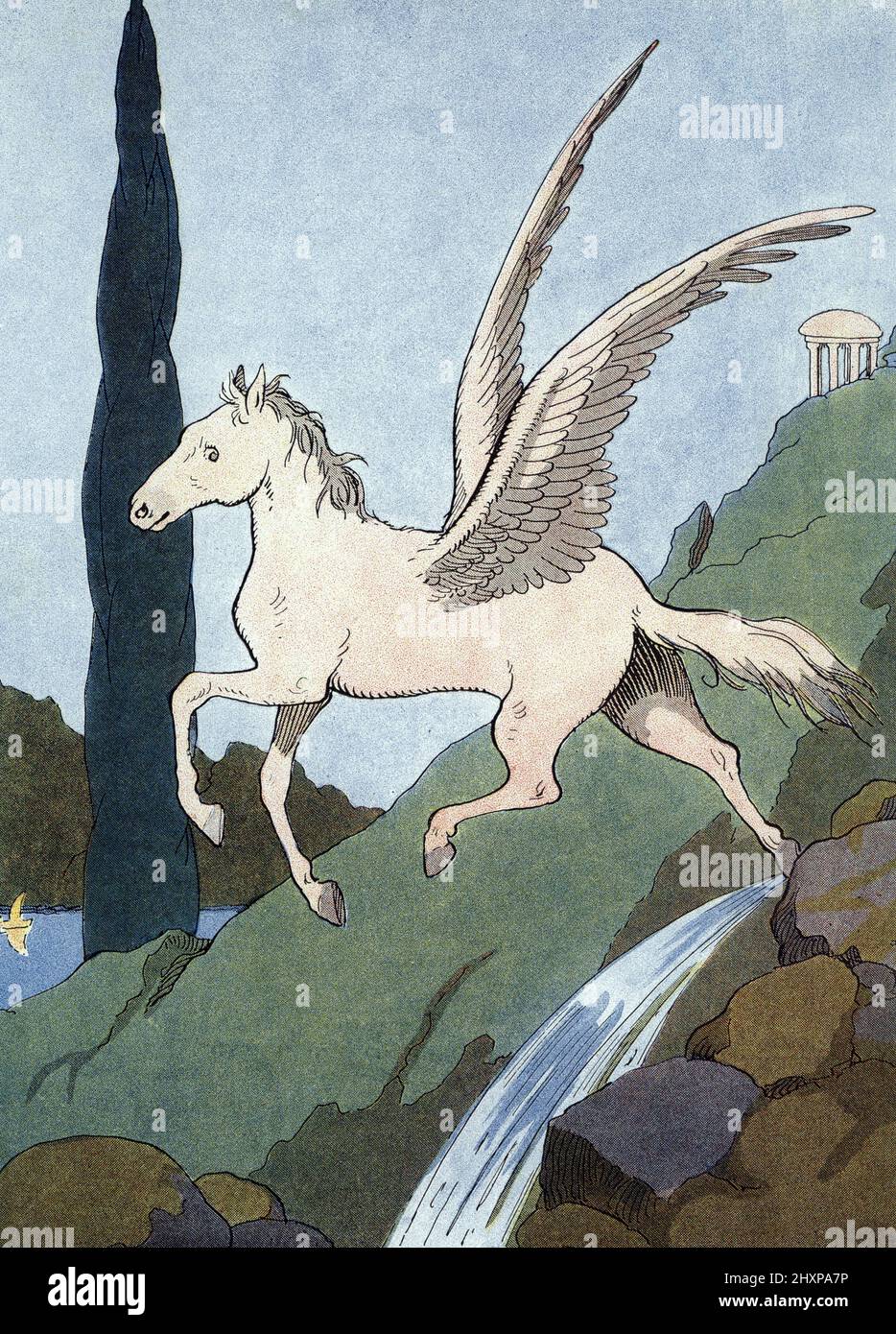 Representation de Pegase cheval aile de la mitologie grecque (pegasus mitico cavallo alato divino) Illustration de Benjamin Rabier (mort en 1939) pour 'les animaux mitologie' 1926 Collection privee Foto Stock