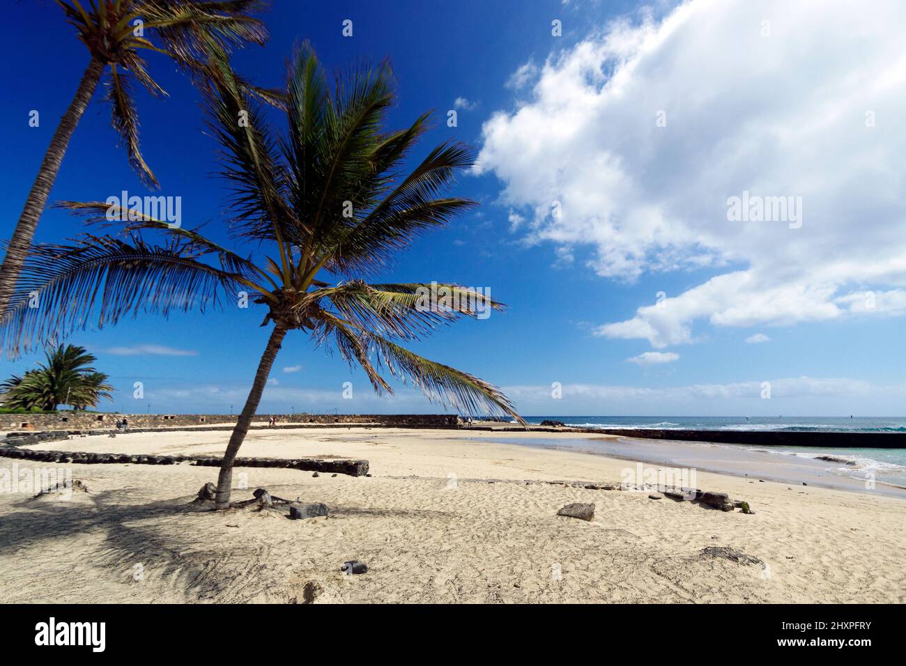 Playa De Las Cucharas, Costa Teguise, Lanzarote, Isole Canarie, Spagna. Foto Stock