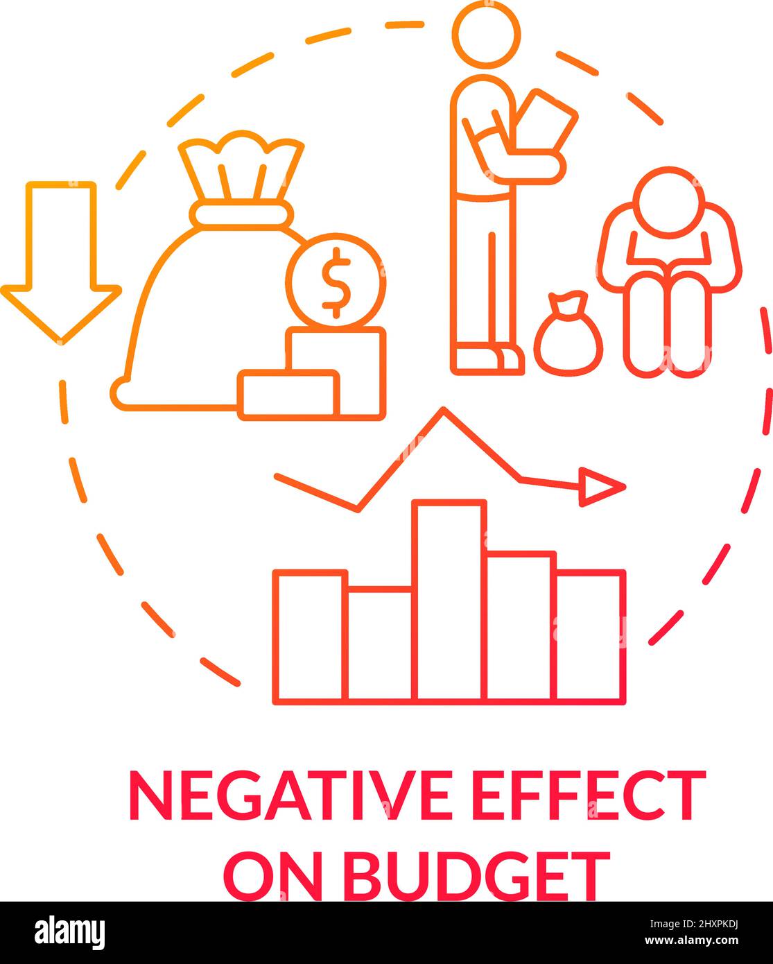 Effetto negativo sull'icona del concetto di gradiente rosso budget Illustrazione Vettoriale